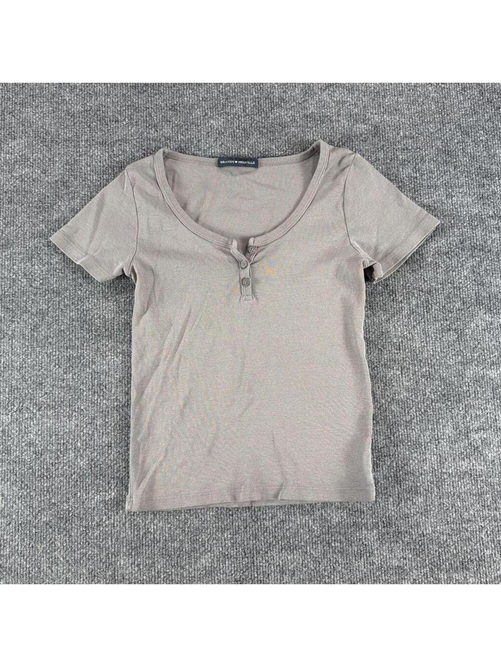 Brandy Melville Short Sleeve Button‎ Henley Top XXS - Casual, Summer, Basics